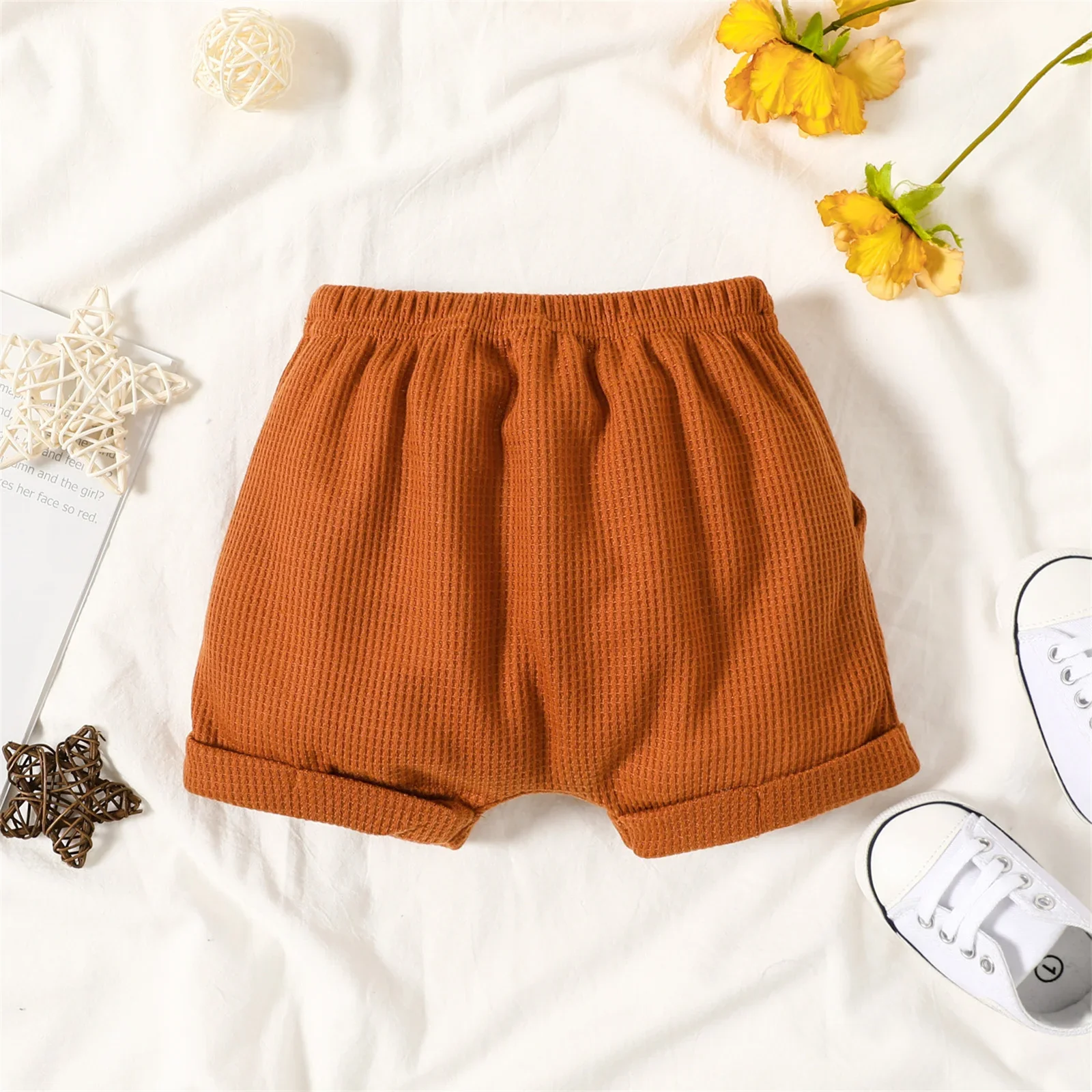 

PatPat Baby Boy Solid Waffle Elasticized Waist Shorts with Pockets Soft and Comfortable Perfect for Outings Basic Style