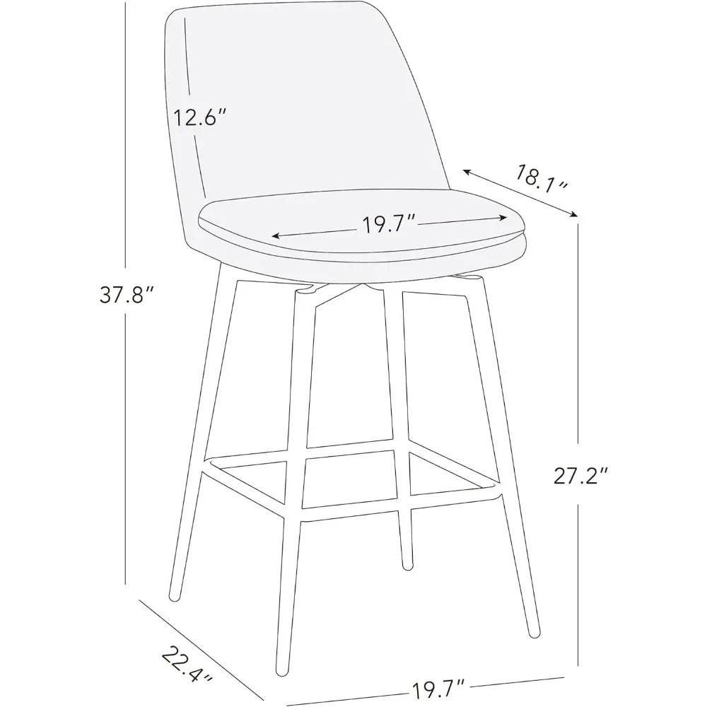 Taburetes de barra giratorios de altura de mostrador, taburetes tapizados de piel sintética, Juego de 2, Base de Metal, asiento de 27,2 ", sillín marrón