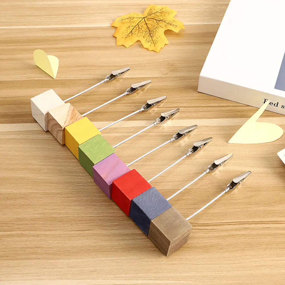 6Pcs Multi-Function Memo Clips Card Holder Wooden Desktop Photo Display Table Number Message Organizer Card Clip
