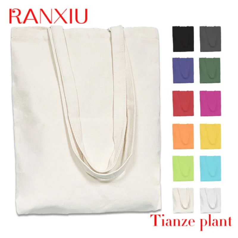 Borsa per la spesa in tela di cotone organico con manico in tela di cotone organico con logo stampato personalizzato di grandi dimensioni