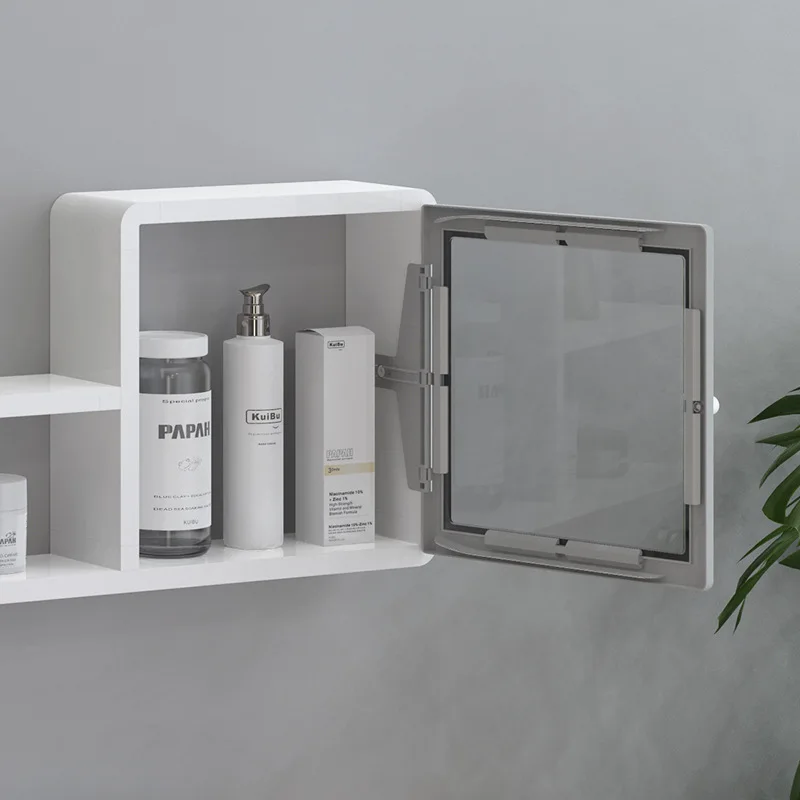 Transparent Bathroom Shelf With Mirror Cover Cabinet Makeup Organizer Bathroom Decoration Accessories Without Drill Storage Rack