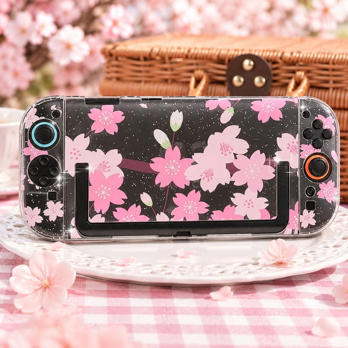 Cherry Blossom Transparent Hard Case for Nintendo Switch2 Cute Girly Floral Game Shell Gift Accessory for NS2 Joy-Con Game Host
