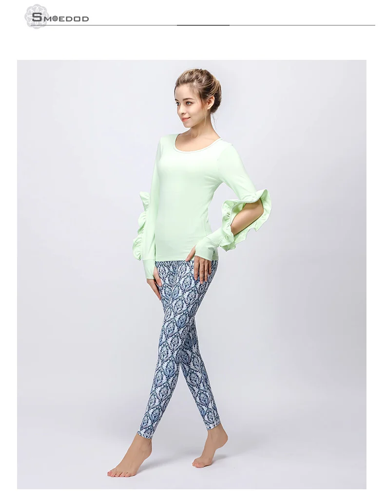 T-shirt sportiva da donna a maniche lunghe con finiture con volant. Traspirante e ad asciugatura rapida per allenamenti yoga, palestra o casual. Abbigliamento per tutte le stagioni5215