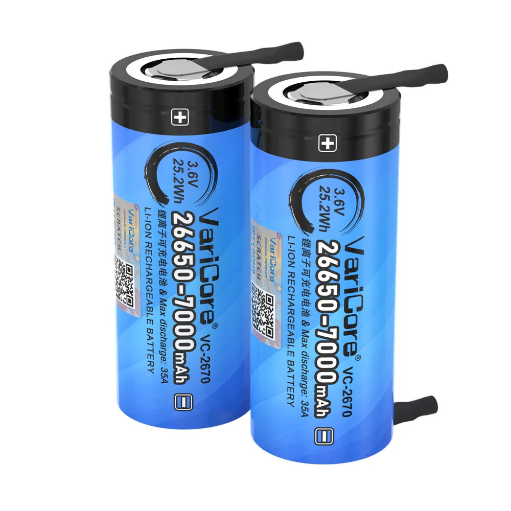 VariCore جديد الأصلي 3.6 فولت 7000 مللي أمبير 26650 بطاريّة ليثيوم قابلة لإعادة الشحن 35A التفريغ لتقوم بها بنفسك ورقة النيكل