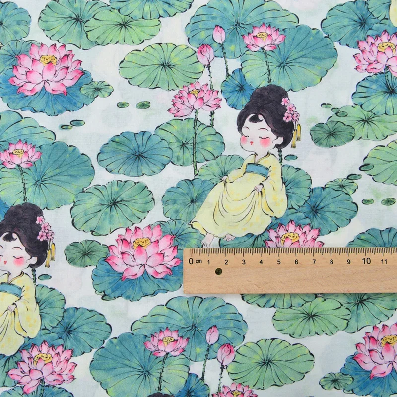 Tkanina z czystej bawełny w stylu chińskim Śpiąca dynastia Tang Dziewczyna Kreskówka z nadrukiem dla majsterkowiczów Szycie ubrań Spódnica Hanfu na pół metra