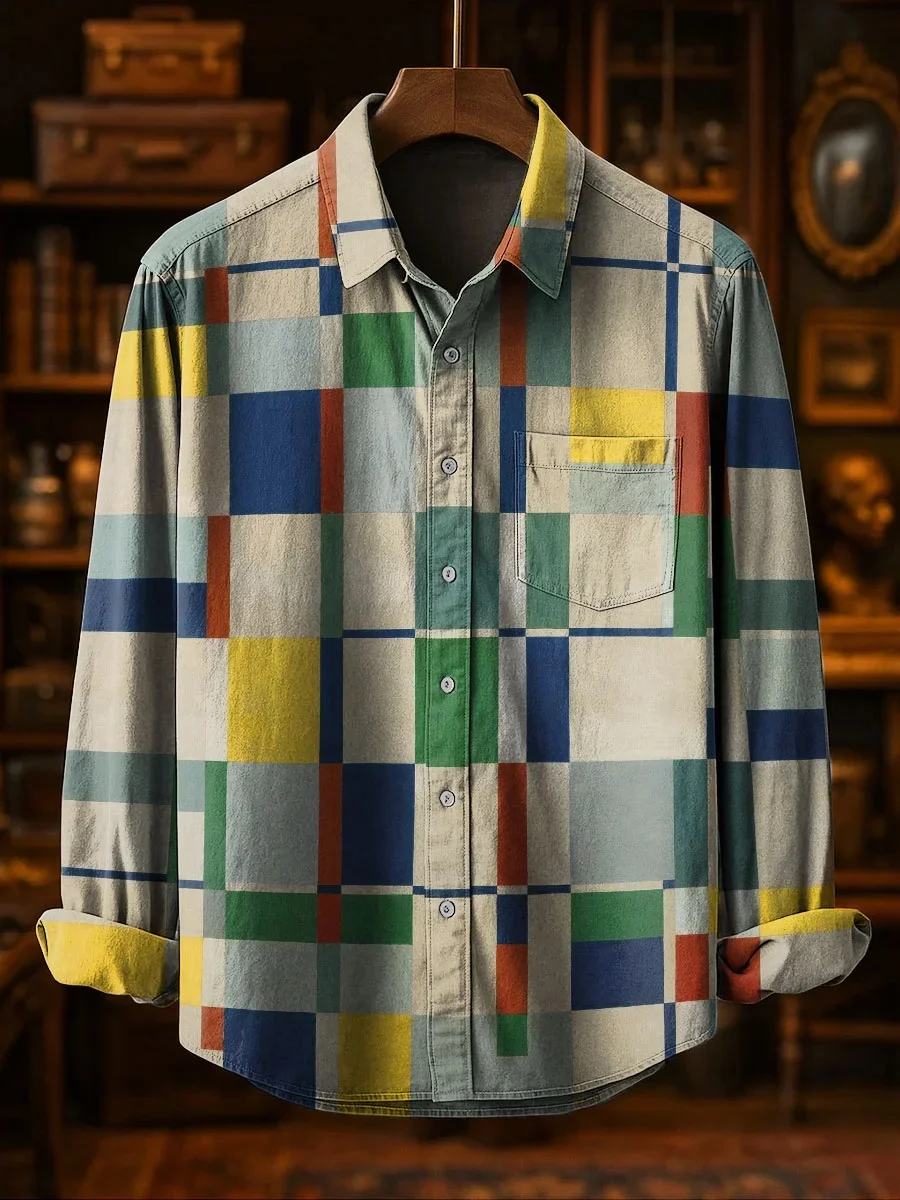 Nueva camisa de manga larga con estampado vintage 3D, con un diseño de cuello cómodo y transpirable. Camisa con botones para hombre y mujer