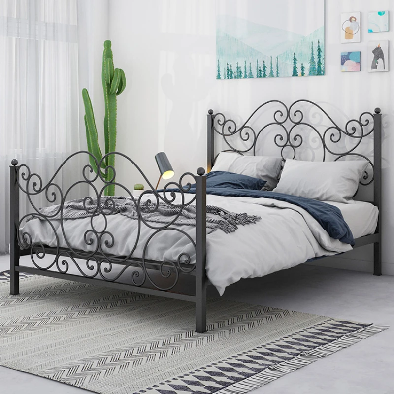 Wrought iron bed, double bed, thickened reinforcement 1.8 meters, light luxury iron, modern and simple Nordic frame