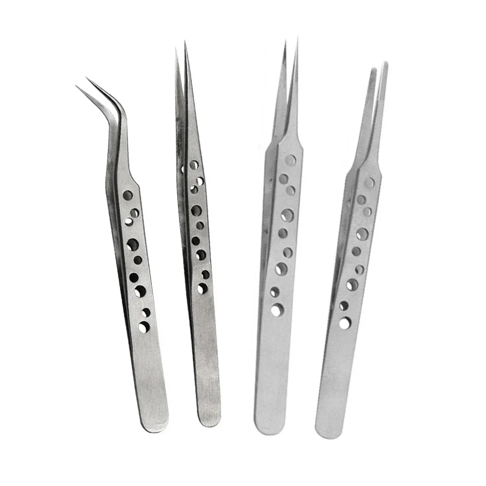 Tweezers Sandblasting With Hole Stainless Steel Elbow Pointed High Precision Stainless Steel Tweezers Holes Phone Repair Tool