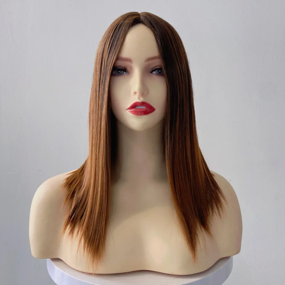 Gradient Color Dyed Synthetic Full Head Cover For Women, Classic Hot Selling Mid Length Straight Hair Wig