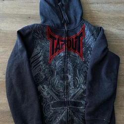 American Tapout Zipper Hoodie para homens e mulheres, moletom Y2K, carta Hip Hop, impressão gráfica retrô, jaqueta, roupas, streetwear