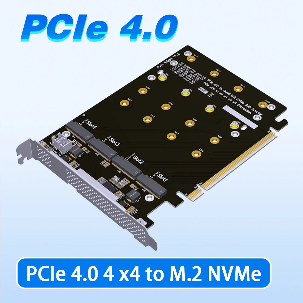 

2022 NEW PCI-E 4.0 4x4 to M.2 NVMe Riser Extended Card Support M.2 SSD Solid State Drive 2242 2260 2280 22110 PCIe X16 Split ADT