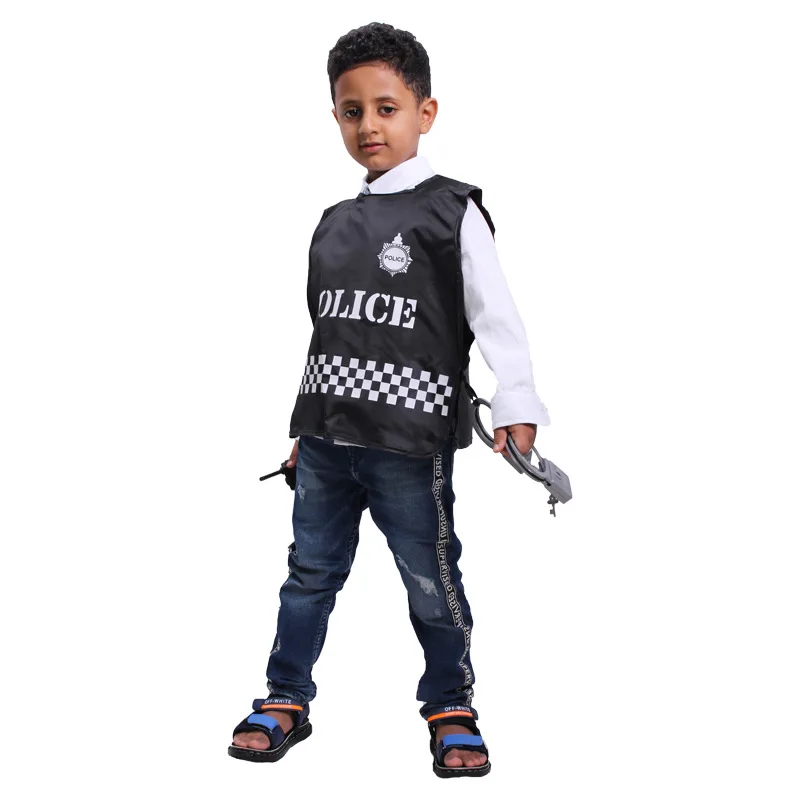 Hight Quality police officer Cosplay Cute Police Uniform Blue Suit with Accessories Costume Halloween  Boy