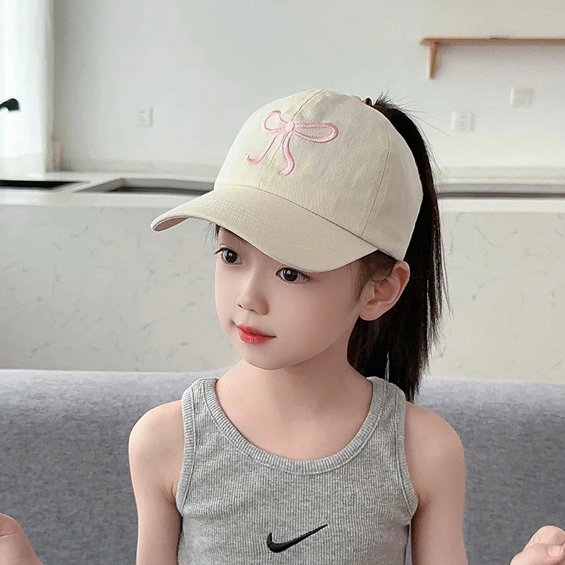 Bows Children Baseball Caps Hollow Empty Top High Ponytail Caps Adjustable Kids summer Sun Hats Boys Girls Hip hop Baseball Hat