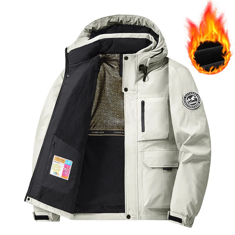 

Мужская утепленная куртка свободного кроя с флисовой подкладкой, зимнее хлопковое пальто для активного отдыха с множеством карманов, осенне-зимняя новинка