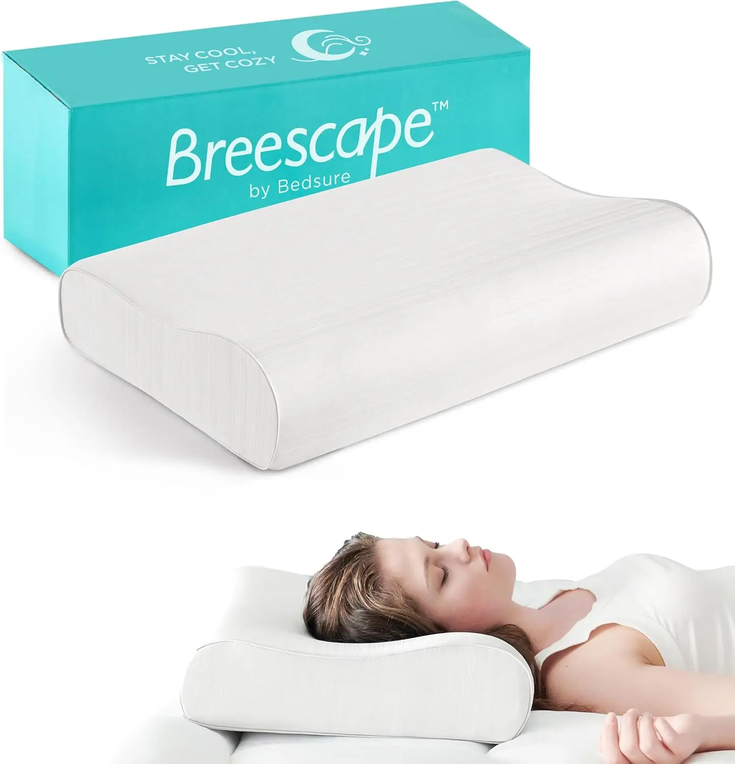 Bedsure Breescape Pillow for Neck Pain Relief - Cervical Neck Pillows for Sleeping, Ergonomic Orthopedic Contour Pillow for Neck