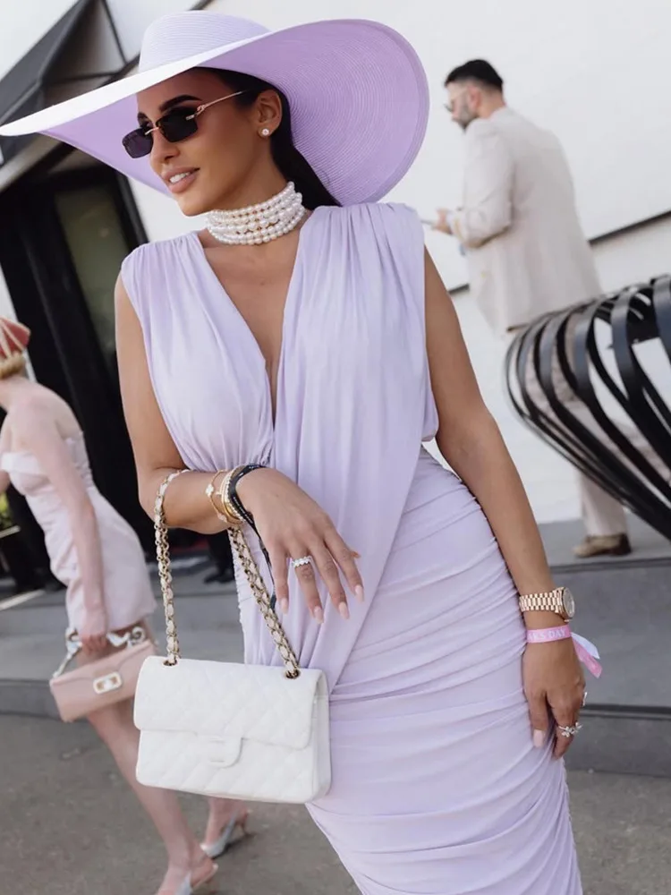 

Женское макси-платье Sibybo с глубоким V-образным вырезом, асимметричной драпировкой, без рукавов, с открытой спиной, с завышенной талией, облегающее, для вечеринок