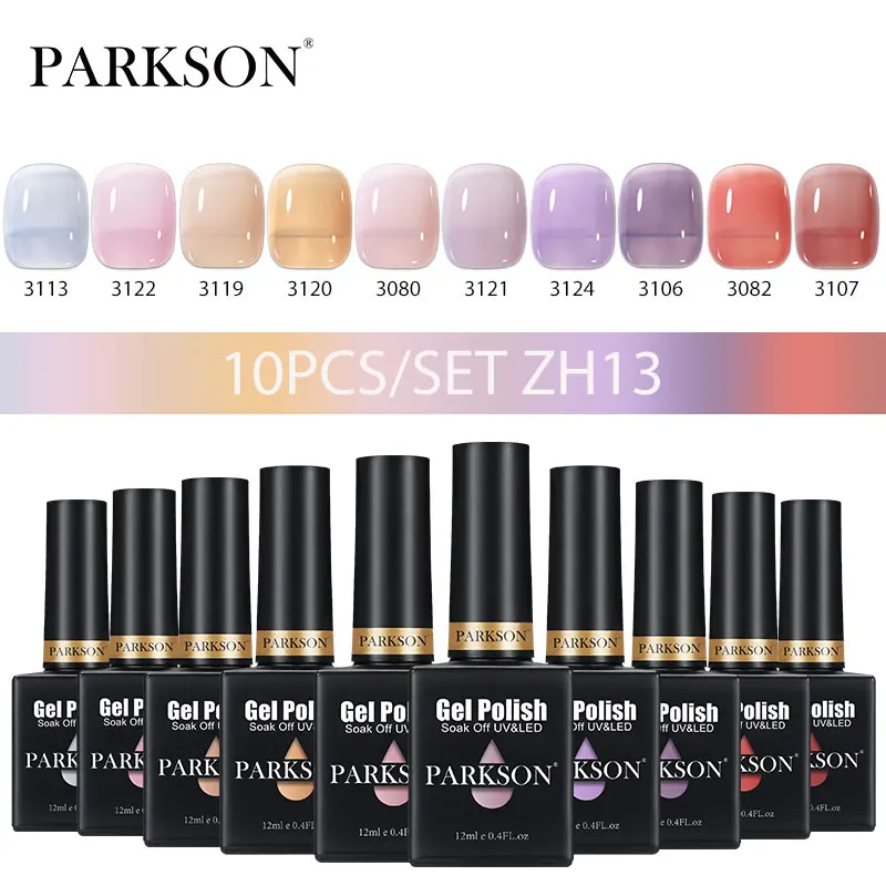 Parkson 10pcs Translucent Jelly Series Gel Polish Set Nude Soak Off Nail Art LED UV Semi Permanent Lacquer For 12ML DIY Manicure