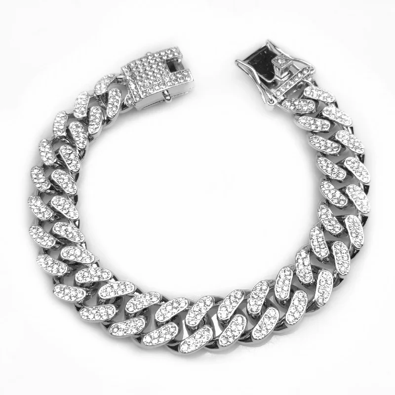 New Men’s Hip-Hop Curved Fashion Cuban Chain Bracelet 14mm Width Chain Hiphop Bracelet image 3