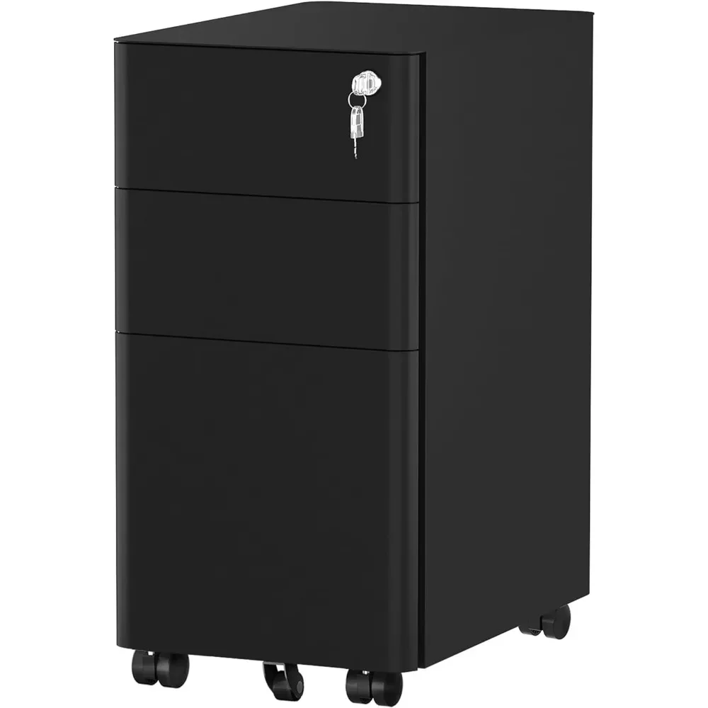 3-Drawer Metal Filing Drawers With Keys Compact Slim Portable File Pre-Built Office Storage Cabinet Freight Free Cabinets