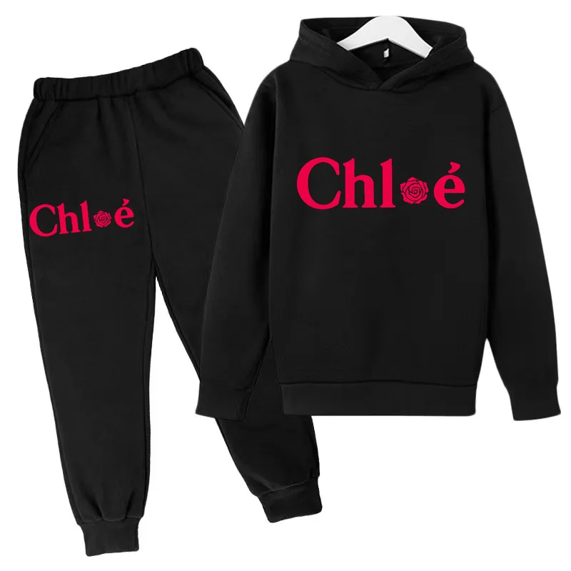 2024 New 3-12Y Kids Hoodie Casual Sweatshirt Coat Boys Girls Toddler Top+Pants Cute Letter Charming Pretty Girl Clothes Sport Se