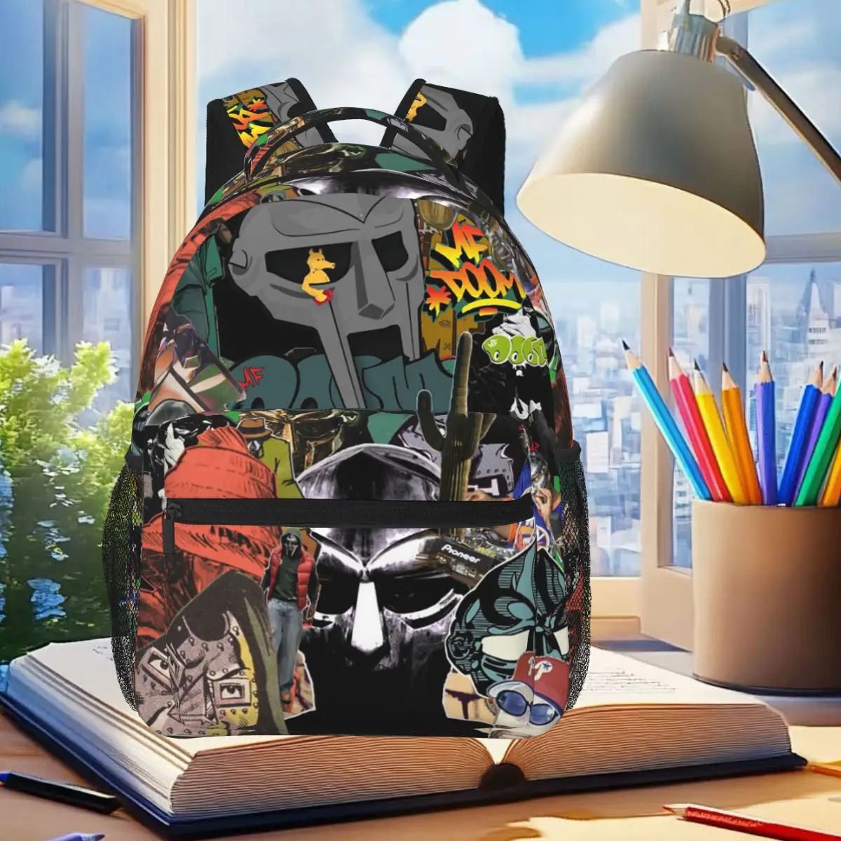 Vintage Illest Villain Mf Doom Pattern Backpack Student Boys Girls BookBag Kids School Bag Computer Shoulder Bags for Men Women