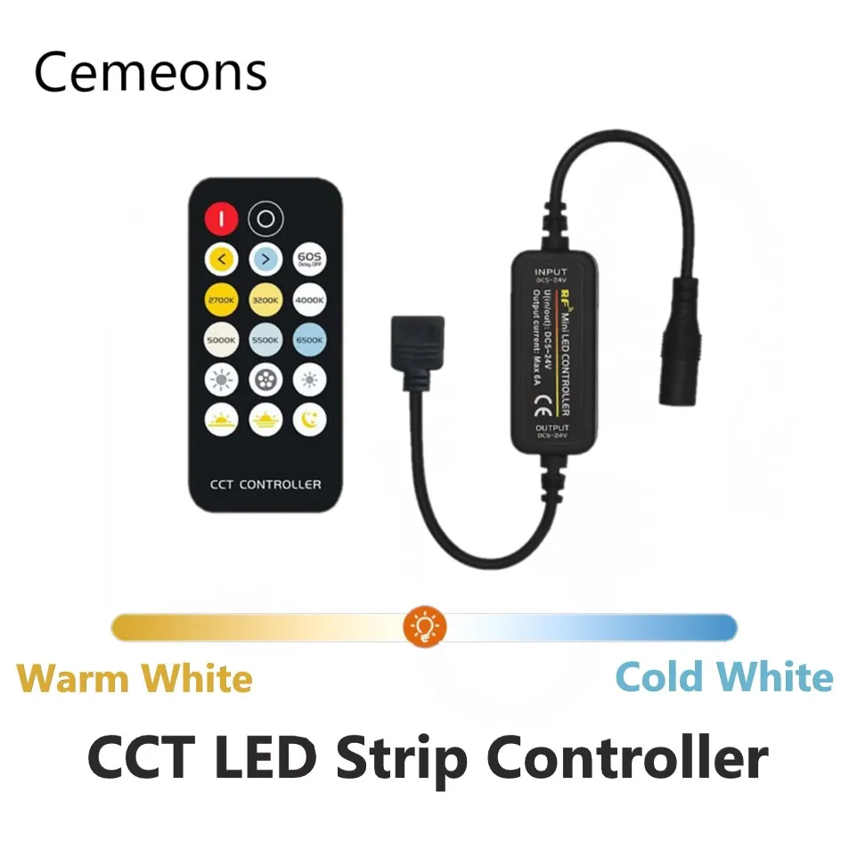 Controller LED CCT a 17 tasti per 12V 24V LED Strip Light funziona con telecomando senza fili COB LED Ribbon 3528 5050 2835 LED Tape