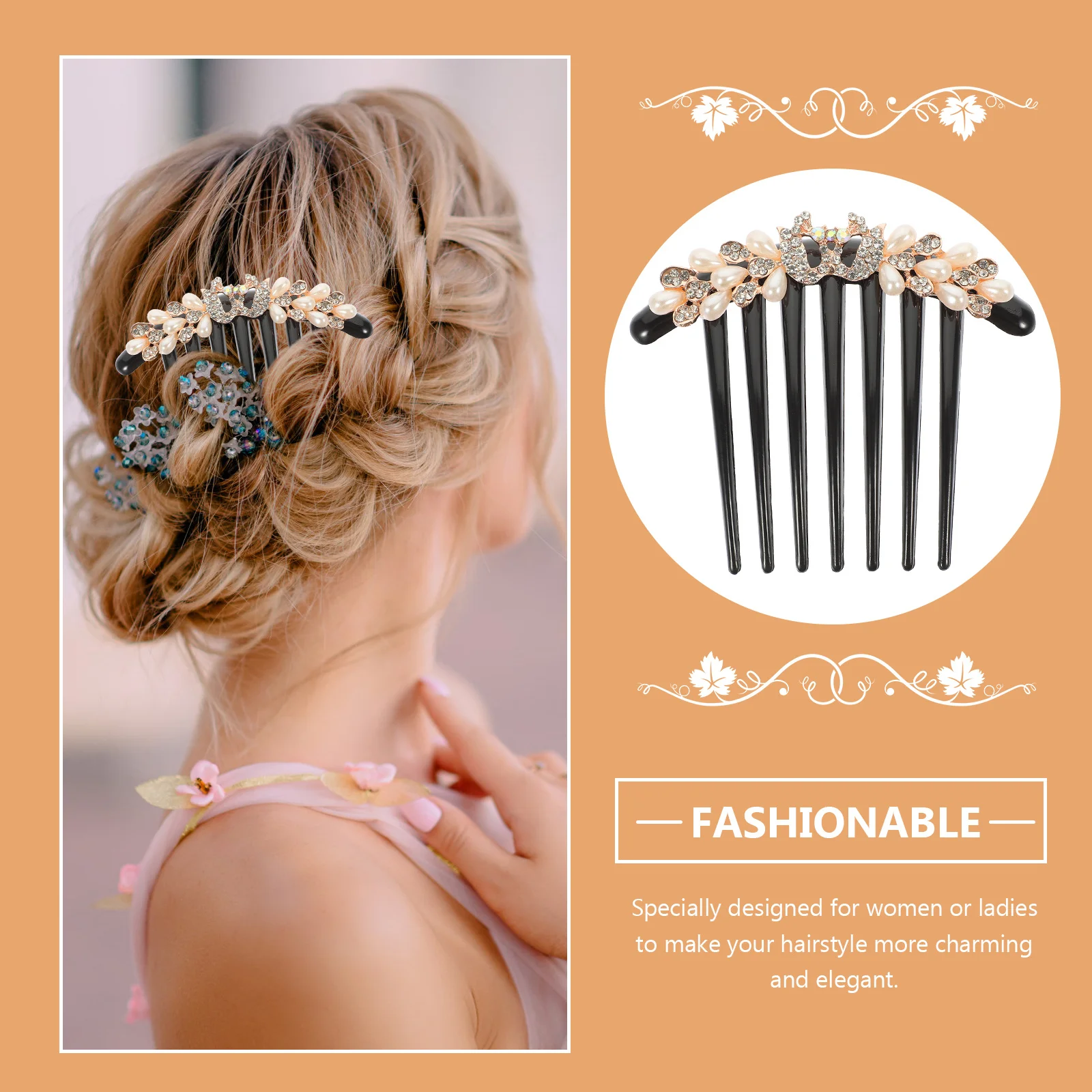 

Elegant Imitation Pearls Hair Comb Crystal Rhinestone Bride Headdress Delicate Women Wedding Party Dance Daily Accessory