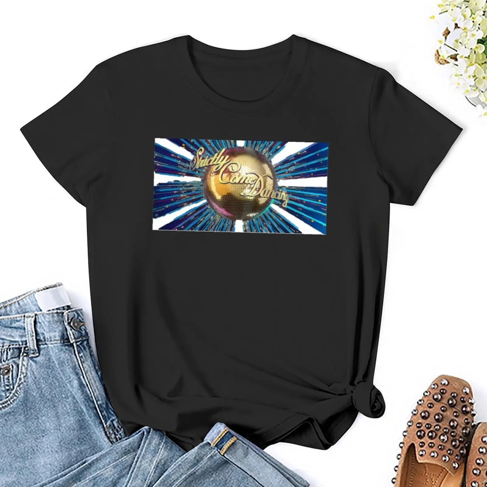 Camiseta feminina de baile estritamente glitter, roupas vintage, camisetas lisas