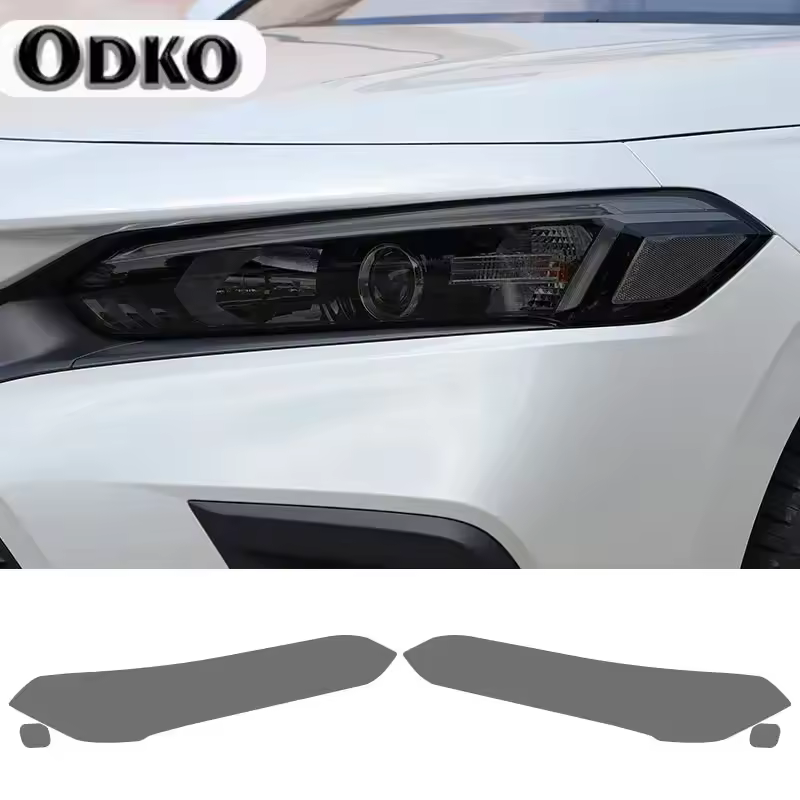 2Pcs Car Headlights Protective Film Front Headlamp Transparent Smoke Black TPU Sticker For Honda Civic 11th Gen 2022 Accessories - AliExpress 