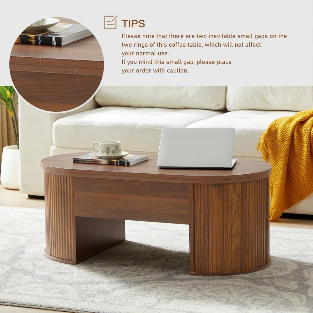 طاولة قهوة بيضاوية قابلة للرفع مع مساحة تخزين مخفية، طراز منتصف القرن