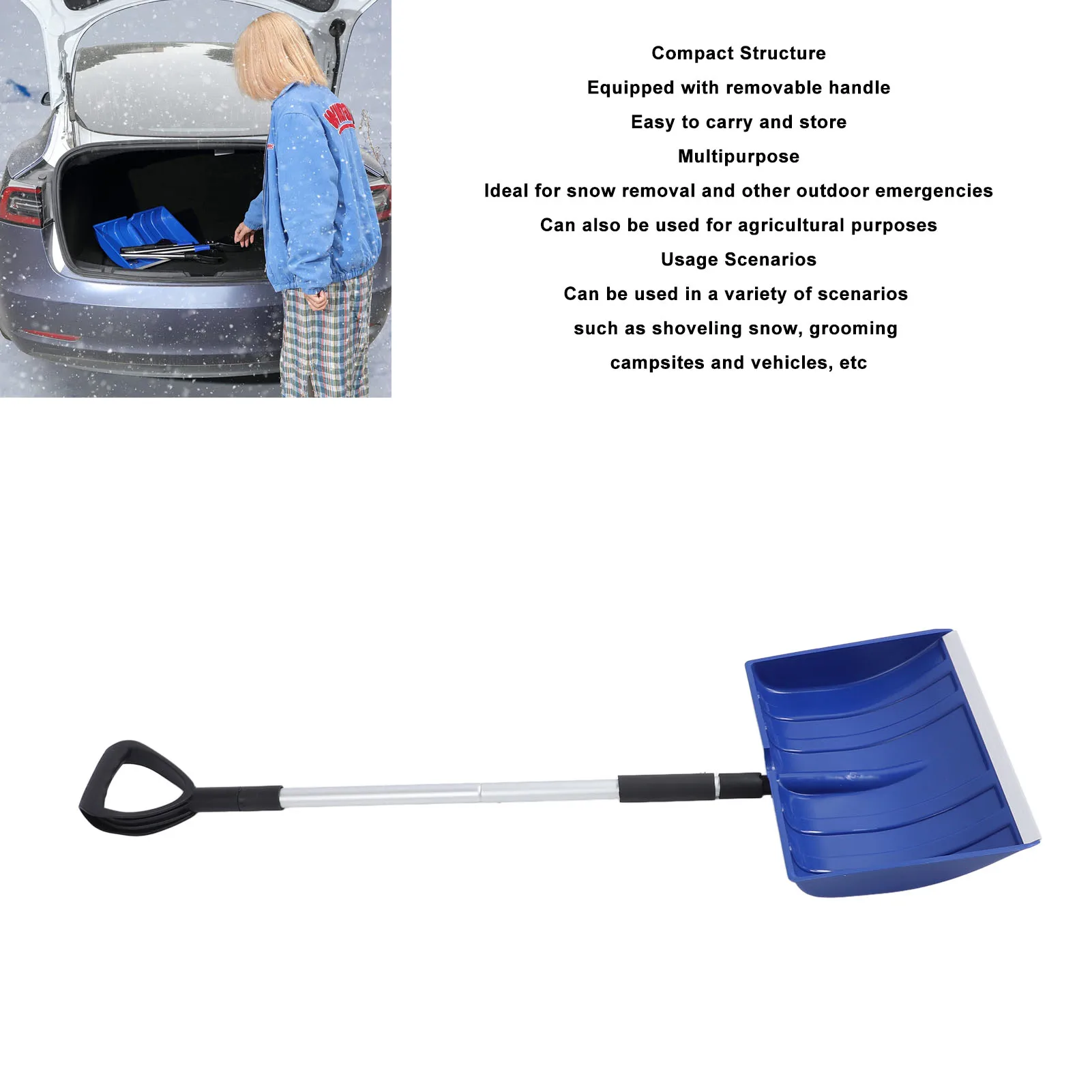 Snow Shovel Detachable Large Capacity Lightweight Portable Outdoor Shovel for Emergency Car Garden Snow Shovel for Car