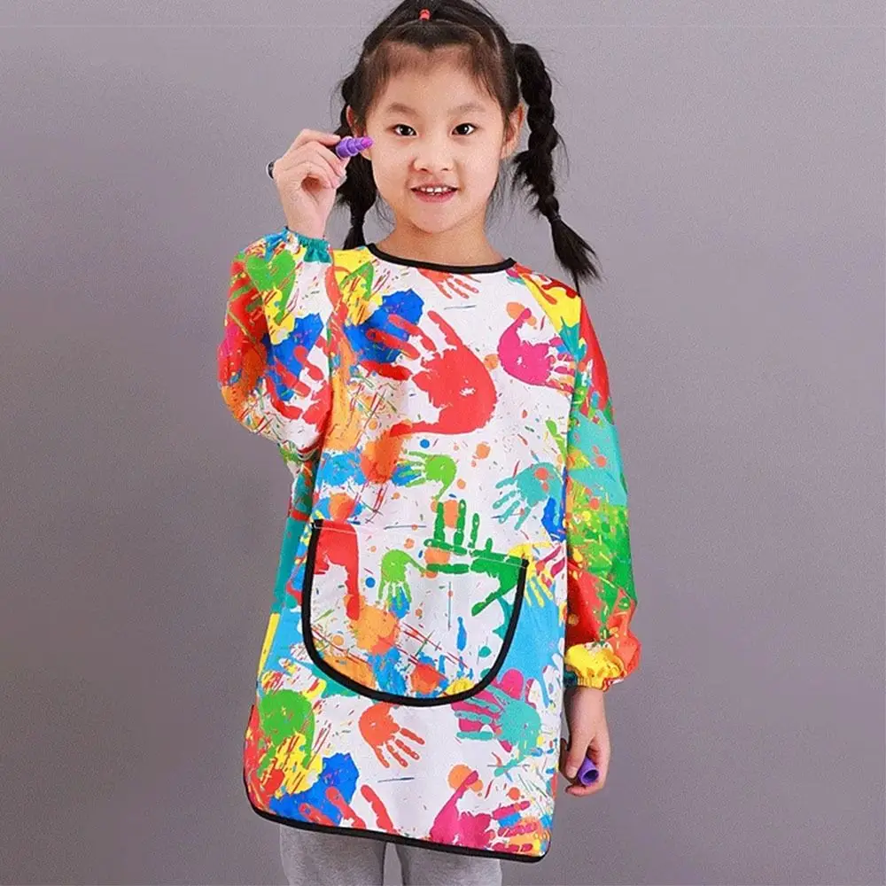 

Waterproof Nylon Children's Painting Apron Long Sleeved Art Painting Reverse Dressing Cloth Cover Baby Eating Bib Infant