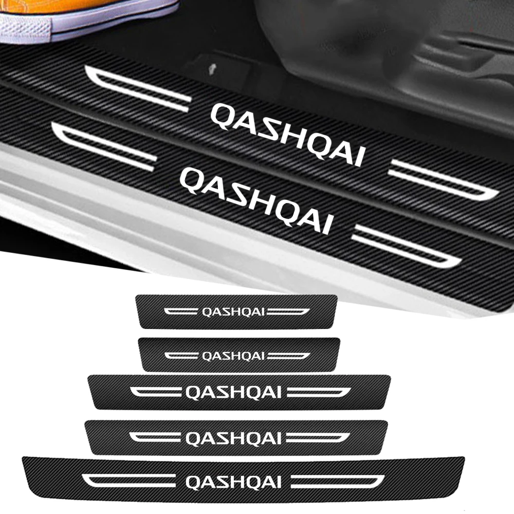 Carbon Fiber Car Door Pedal Strips for Nissan Qashqai Logo Auto Door Threshold Sill Protective Rear Trunk Bumper Guard Stickers