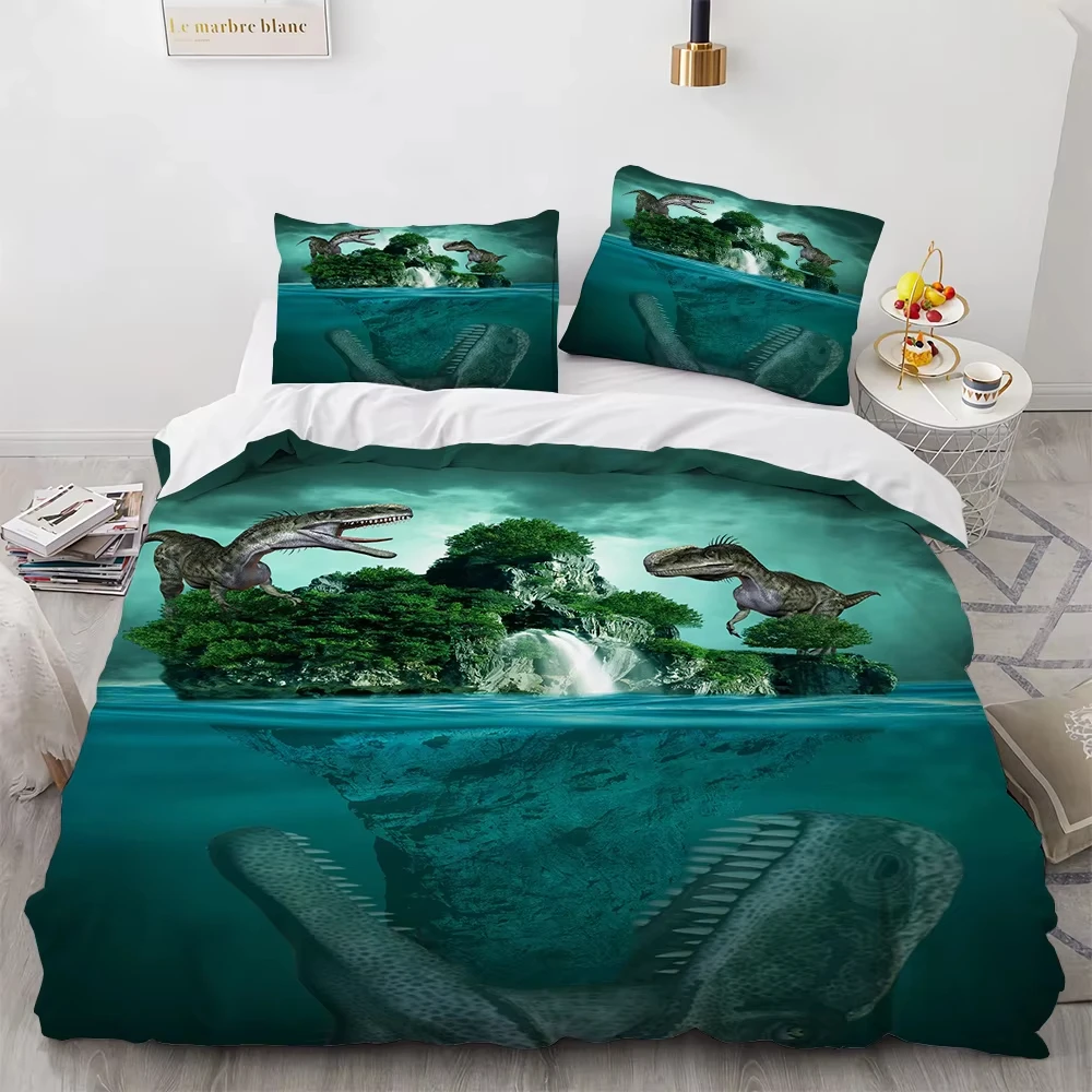 Dinosaur Duvet Cover Full King Size Jungle Wild Prehistoric Animals Comforter Cover Retro Dino Pattern Bedding Set for Boys Teen