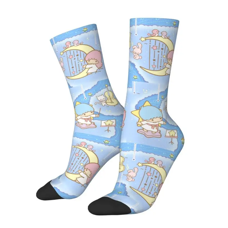 Custom Cool Mens Little Twin Stars Sanrio Cartoon Kiki Lala Dress Socks Unisex Warm Comfortable 3D Print Crew Socks