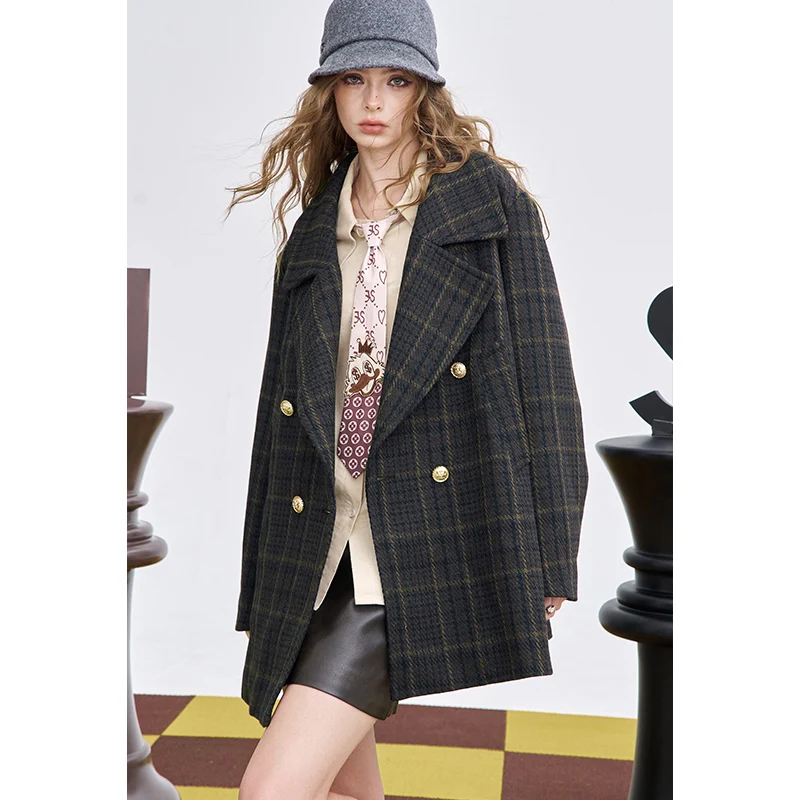 Elfsack 2024 inverno recém chegados doce rosa com capuz longo casaco de lã grosso para mulher