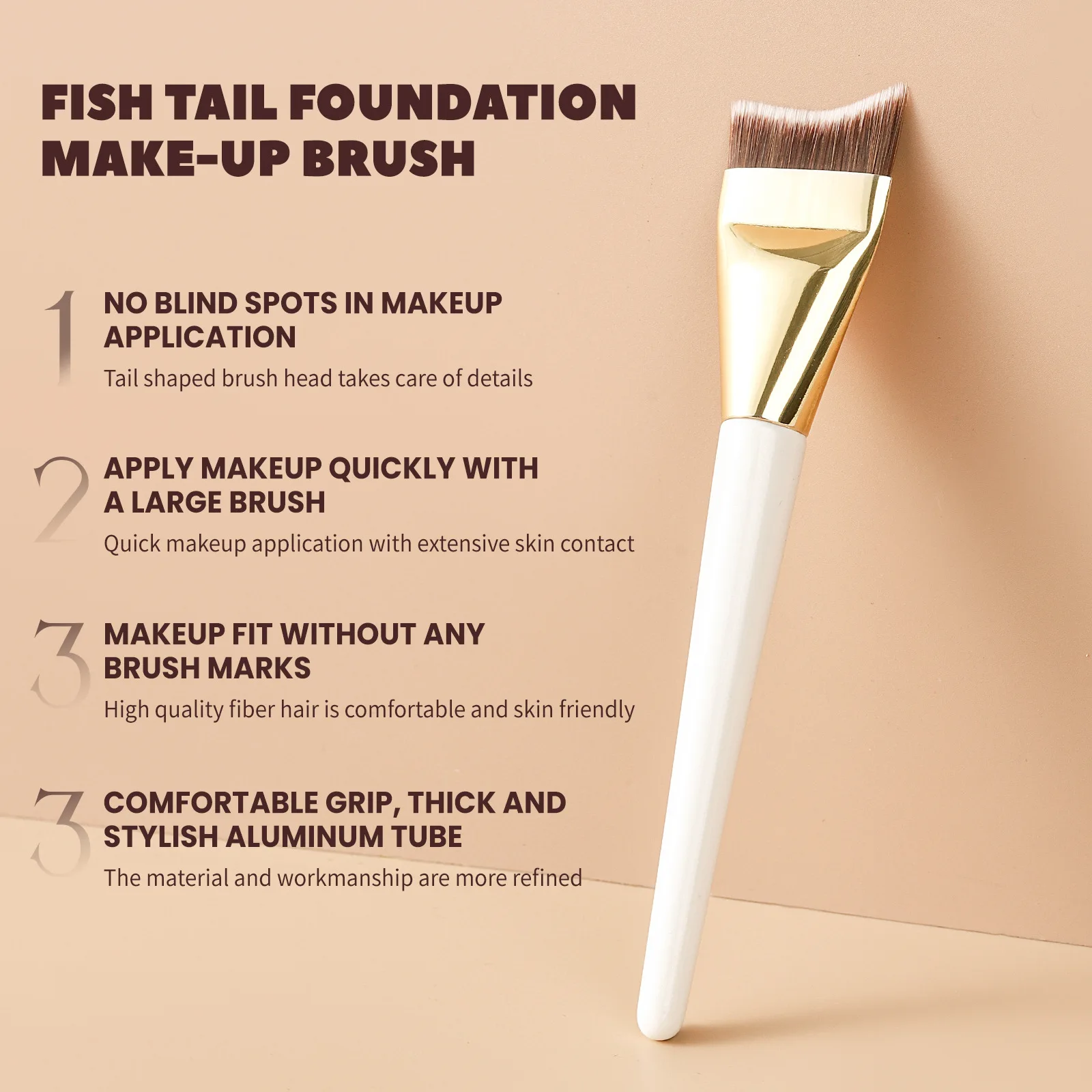 피쉬 테일 파운데이션 메이크업 브러쉬 곡선 파우더 프리 초박형 베벨 초승달 초보자 컨실러 브러쉬 플랫 헤드 메이크업 도구