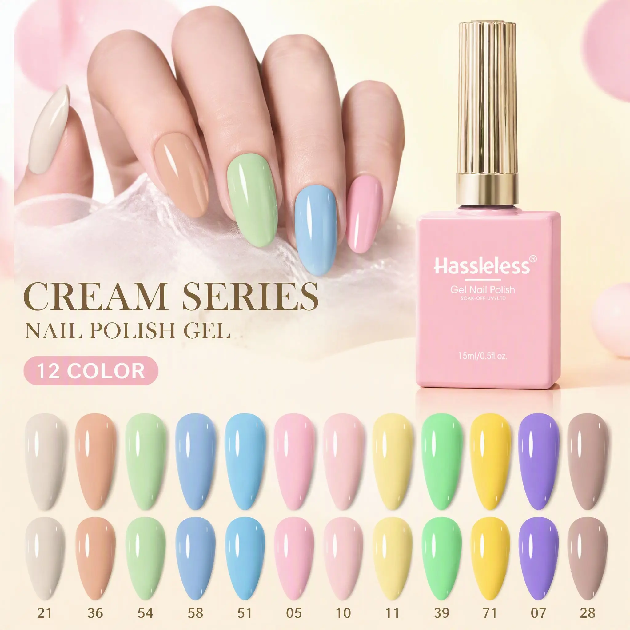 Hassleless 12pcs Glossy Nail Polish 0.5 oz New Popular Candy Macaron Color Gel Polish Semi-Permanent Manicure Seasonal Limited Edition Manicure