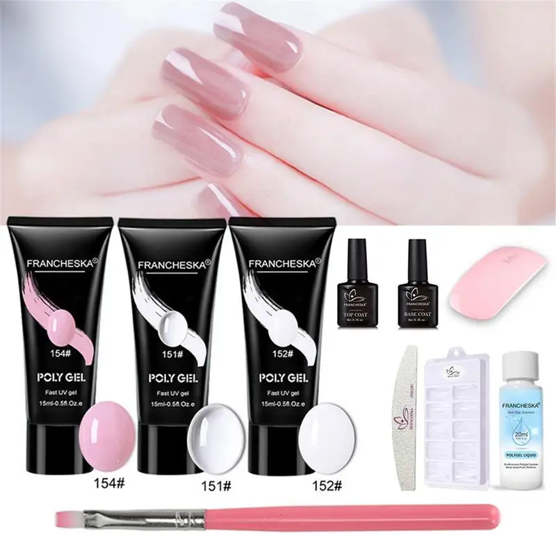 Gel Glue Nail Kit com Ferramentas de Manicure, LED Hard Gels Builder, Nail Extensão, Fortalecer Nail Gel, Arte