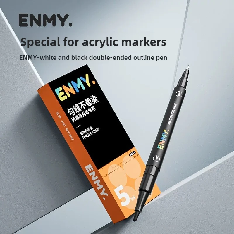 

ENMY Black White Double Tip No Smudge Non Toxic Watercolor Acrylic Marker Set Pen for Kids Art School Supplies Stationery