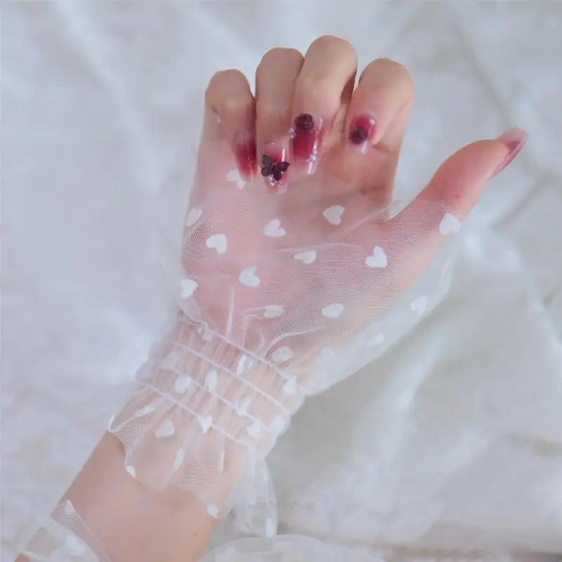 X5XA Photography Wrist Cuffs Sheer Material Nails Display Accessory Heart Embroidery