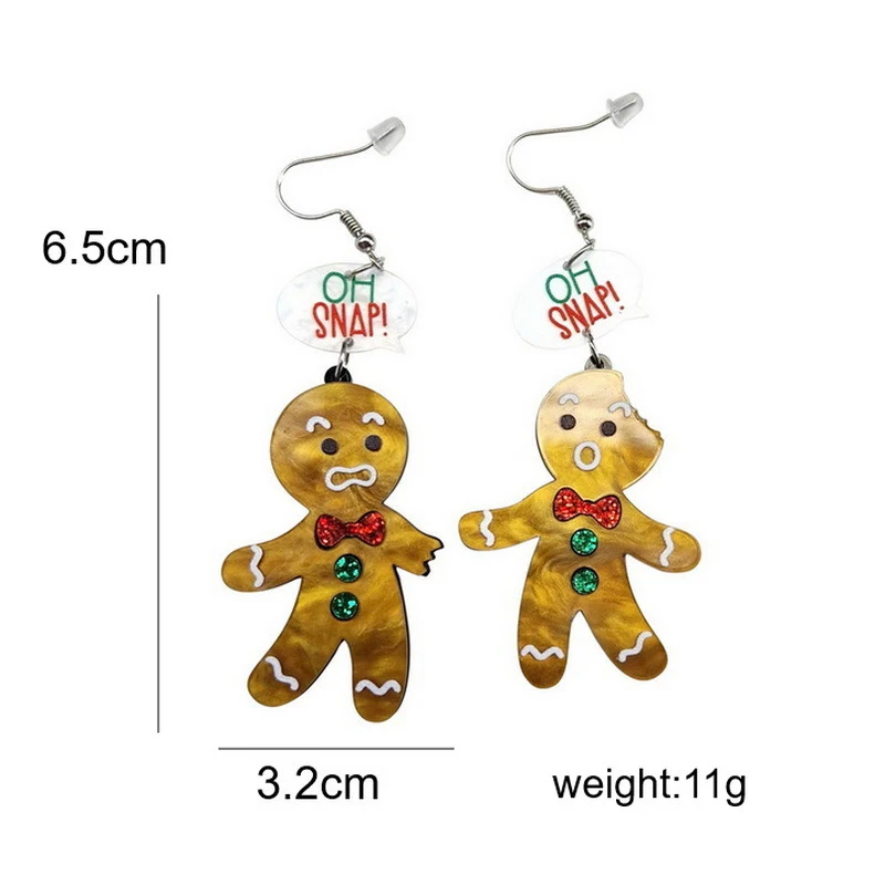 Funny Snapped Gingerbread Man Acrylic Christmas Earrings Xmas Women Cute Cartoon Talking Gingersnap Dangle Earring Party