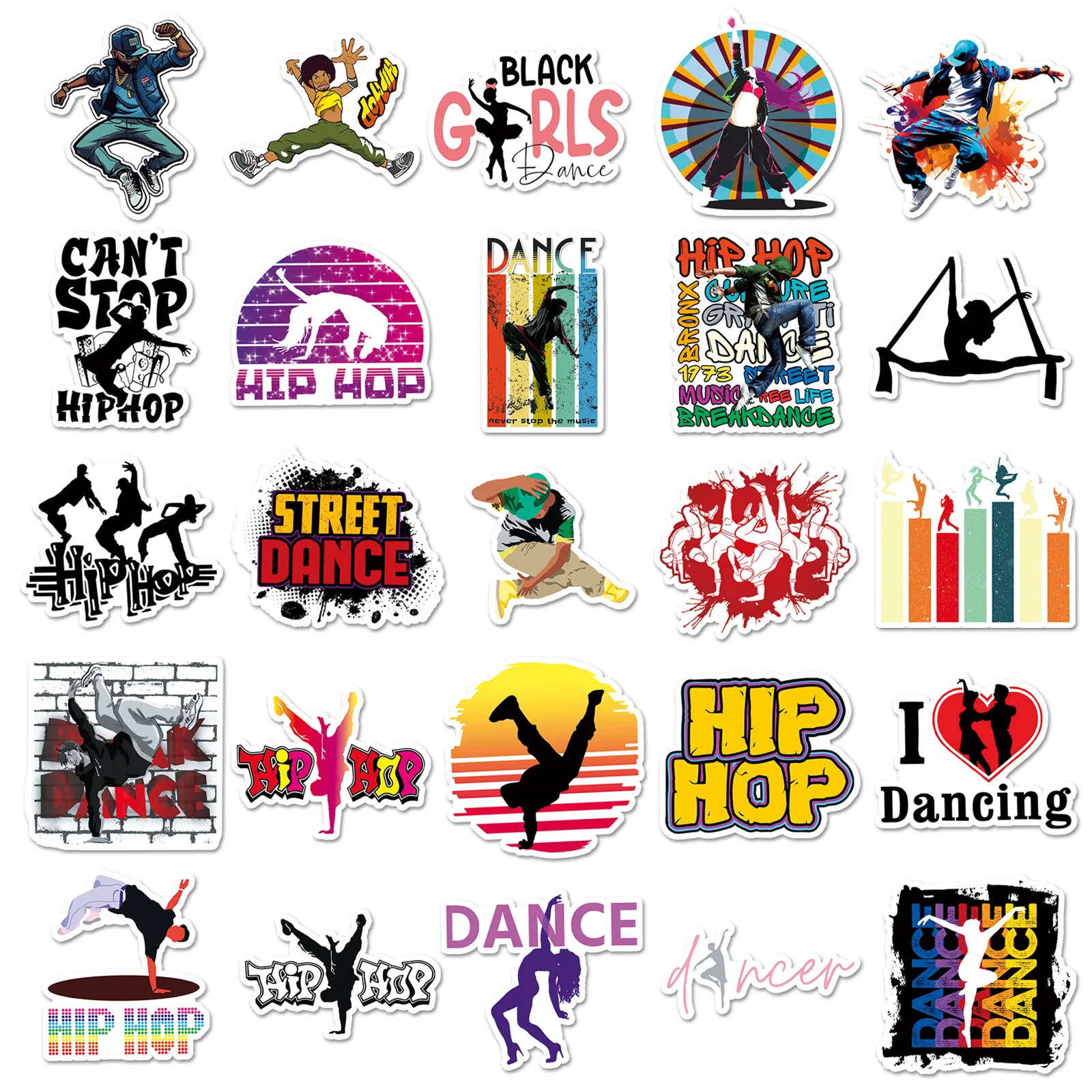 10/30/50PCS Cool Hip Hop Street Dance Art Sticker DIY Phone Laptop Luggage Skateboard Graffiti Decals Fun for Kid Toy