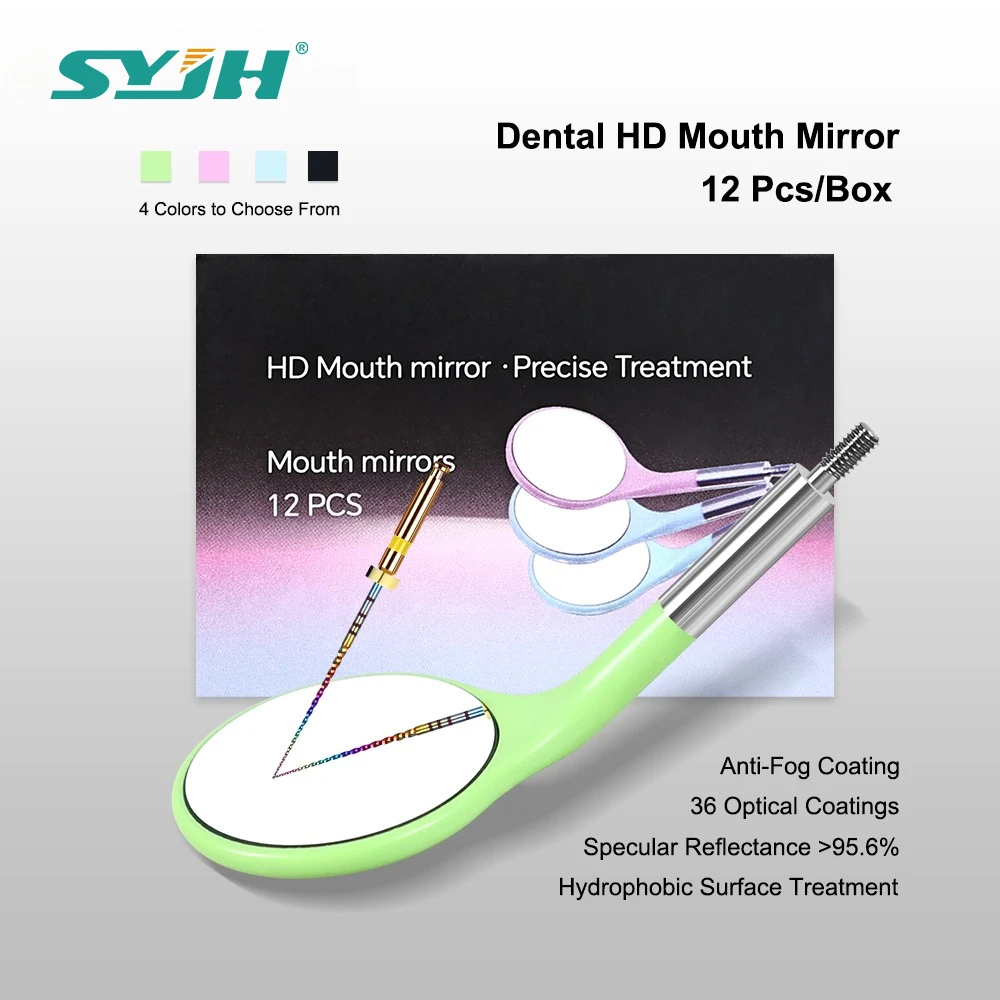 

SYJH 12 шт./компл. стоматологическое противотуманное зеркало для рта, сверхпрозрачные зеркала для осмотра, металлическая ручка, сменные отражатели, зеркала, стоматологическая клиника