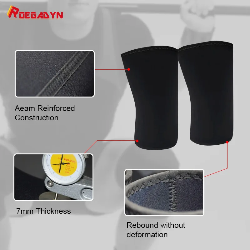 ROEGADYN 7MM Weightlifting Knee Sleeves CR Neoprene Stiff Knee Pads Liftweighting Compression Hourglass Knee Sleeves For Fitness