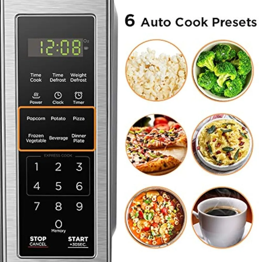 EM720CB7 Digital Microwave Oven with Turntable Push-Button Door, Child Safety Lock, 700W, Stainless Steel, 0.7 Cu.ft