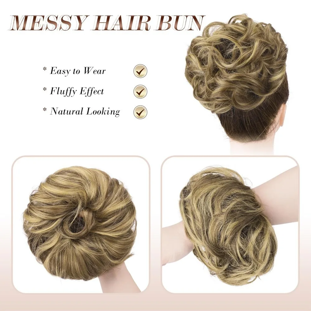 قطع شعر كعكة فوضوية - كعكة شعر مرنة كبيرة مموجة ومموجة، وصلات شعر على شكل ذيل حصان، قطع شعر صناعية للنساء،