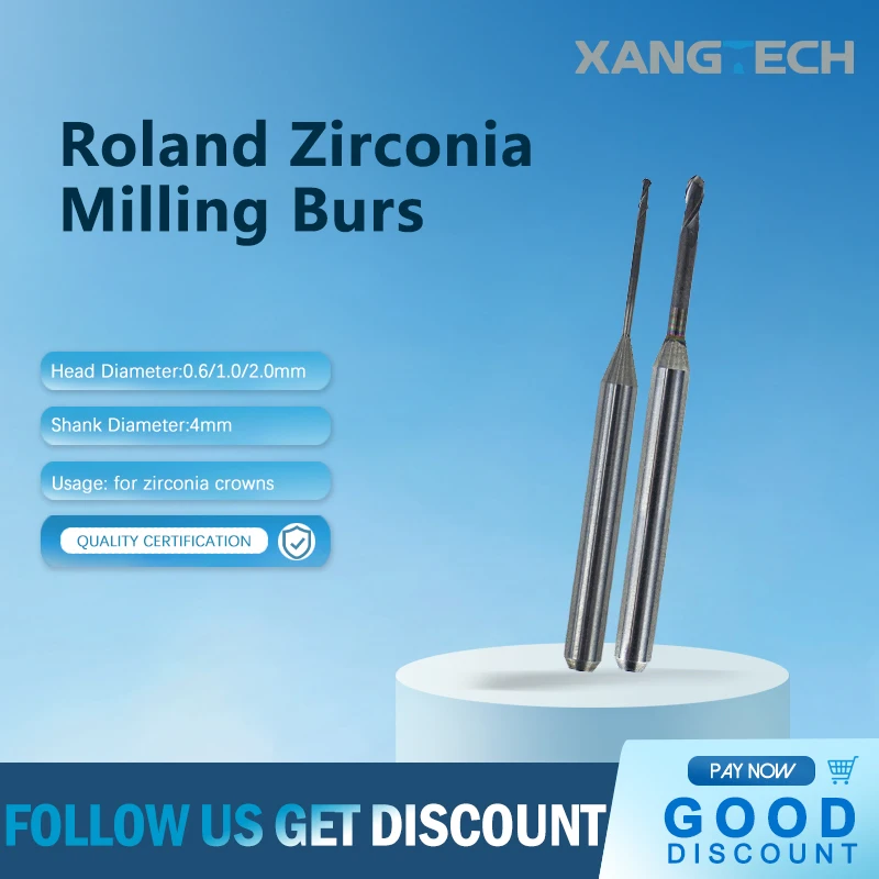 Roland DC Milling Burs Cutters Dental Roland Diamond Coated Zirconia Tools Shank Diameter 4mm of DWX50/51D/52