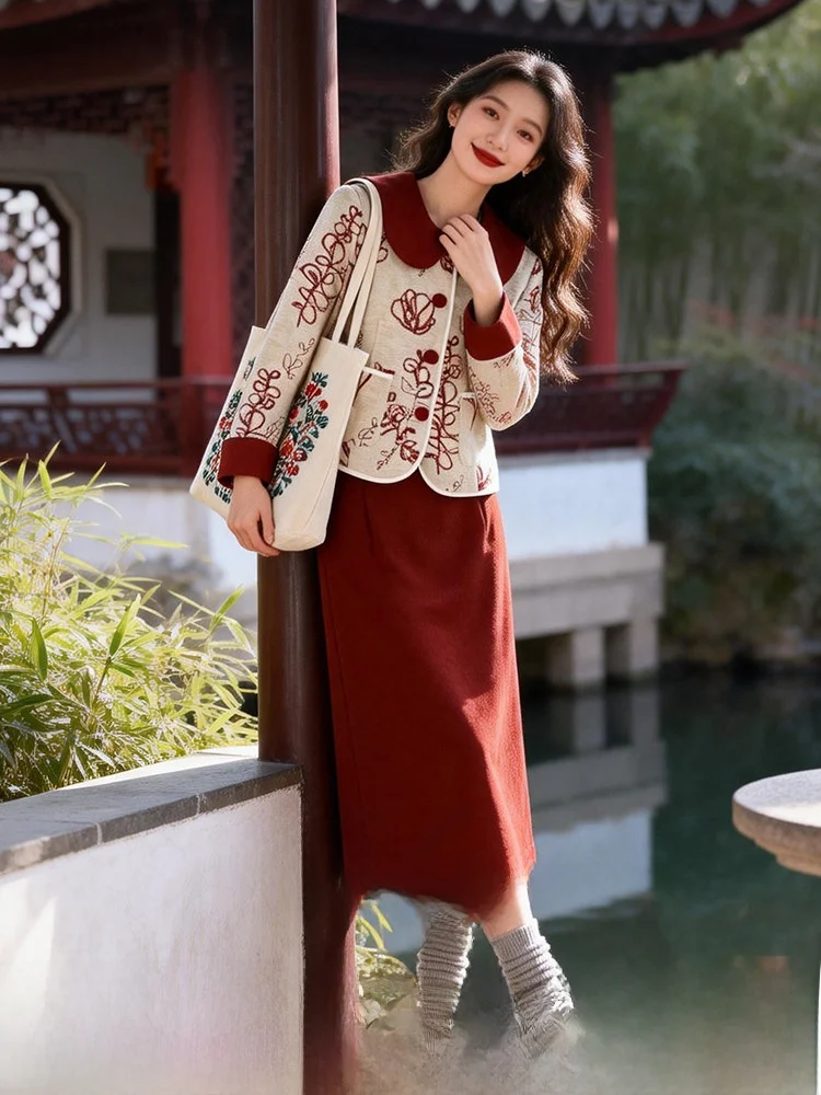 

Stunning New Chinese Sle Doll Collar Color Blo Spring 2026 Women's plus Size Faion Set Casual Long Sve Polyester Blend