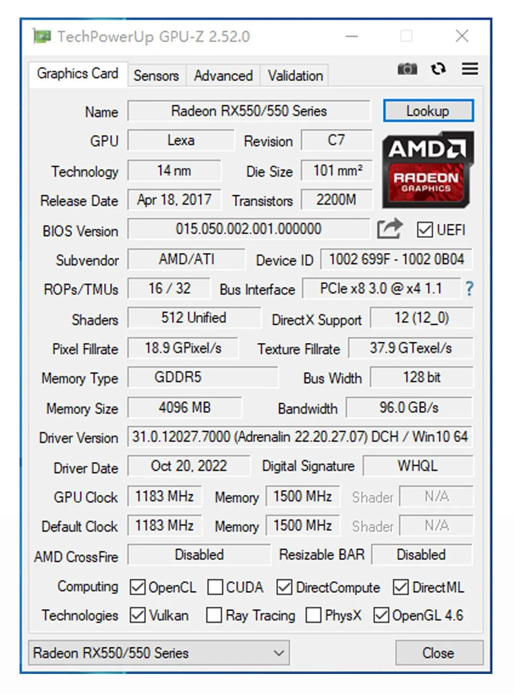 Видеокарта MLLSE для AMD Radeon RX 550, 4 Гб, GDDR5, PCIe 128x8
